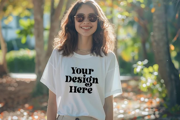 Gildan 5000 Crewneck Women White Color T-shirt Mockup