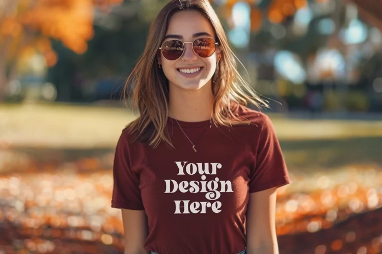 Gildan 5000 Crewneck Maroon Color T-shirt Mockup