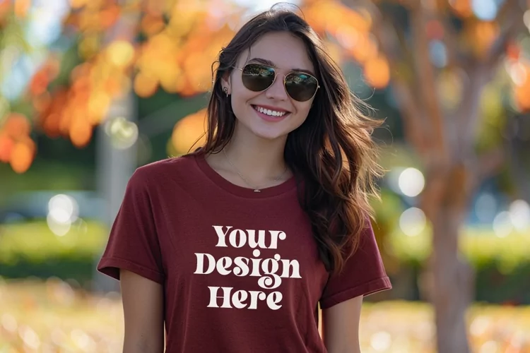 Gildan 5000 Crewneck Maroon Color T-shirt Mockup