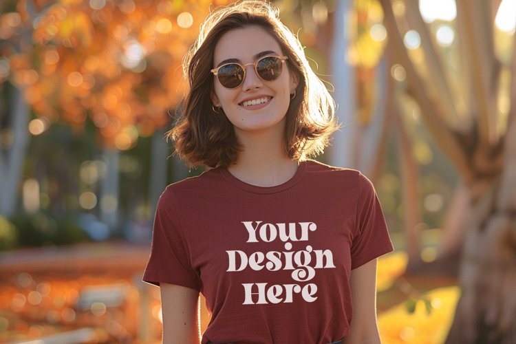 Gildan 5000 Crewneck Maroon Color T-shirt Mockup example image 1