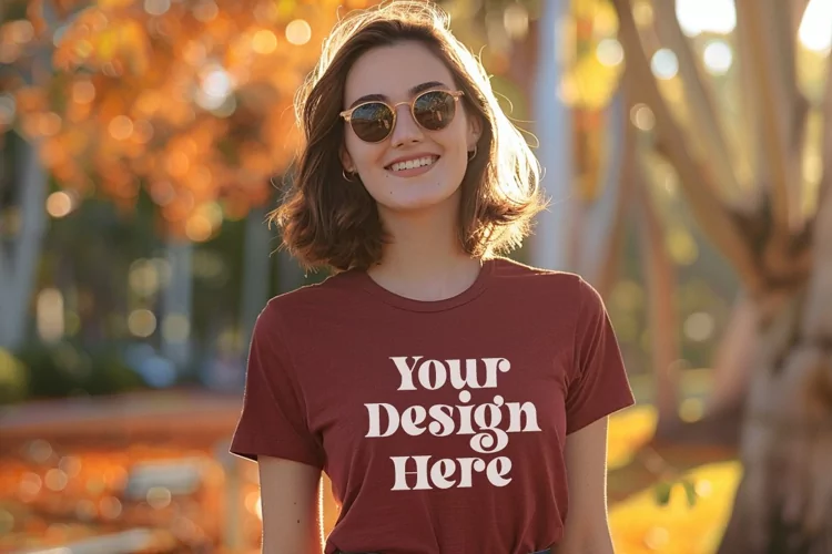 Gildan 5000 Crewneck Maroon Color T-shirt Mockup
