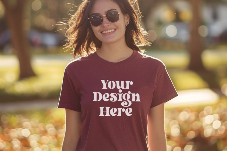 Gildan 5000 Crewneck Maroon Color T-shirt Mockup example image 1