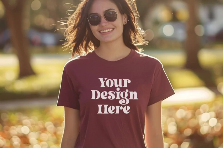 Gildan 5000 Crewneck Maroon Color T-shirt Mockup