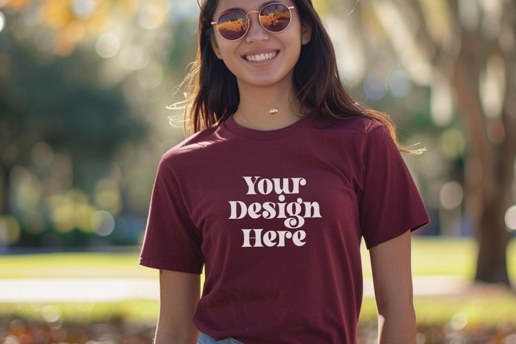Gildan 5000 Crewneck Maroon Color T-shirt Mockup example image 1