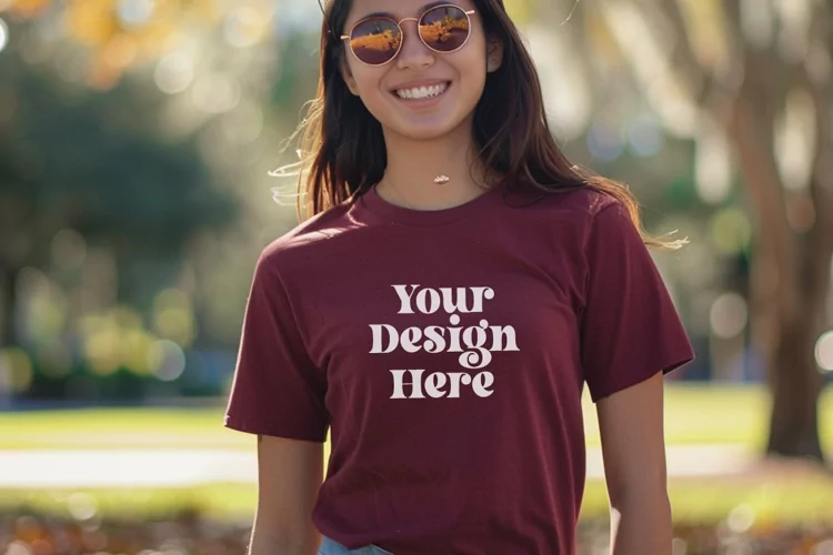 Gildan 5000 Crewneck Maroon Color T-shirt Mockup