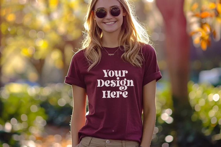 Gildan 5000 Crewneck Maroon Color T-shirt Mockup