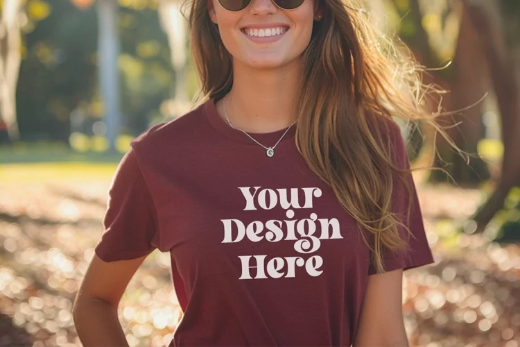 Gildan 5000 Crewneck Maroon Color T-shirt Mockup