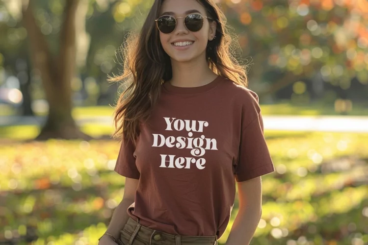 Gildan 5000 Crewneck Maroon Color T-shirt Mockup