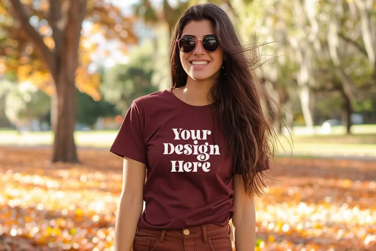Gildan 5000 Crewneck Maroon Color T-shirt Mockup