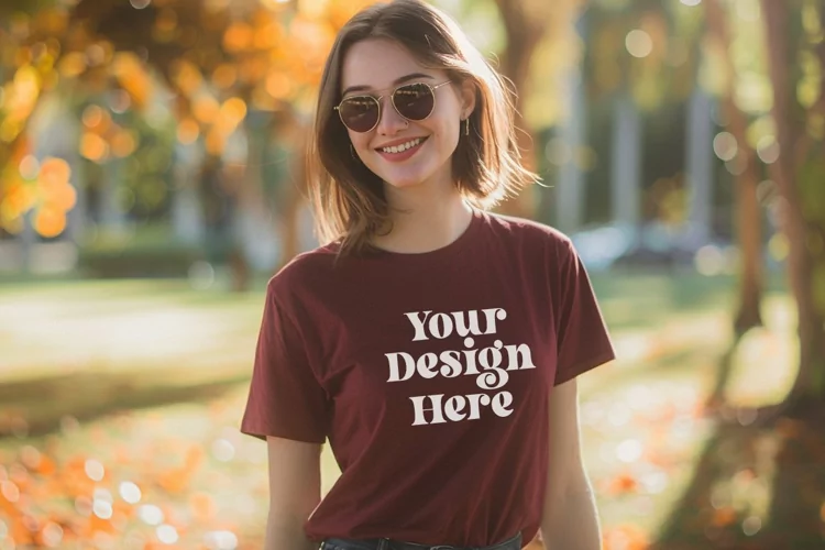 Gildan 5000 Crewneck Maroon Color T-shirt Mockup