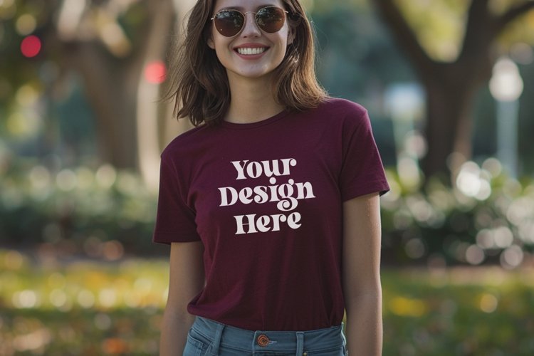 Gildan 5000 Crewneck Maroon Color T-shirt Mockup example image 1