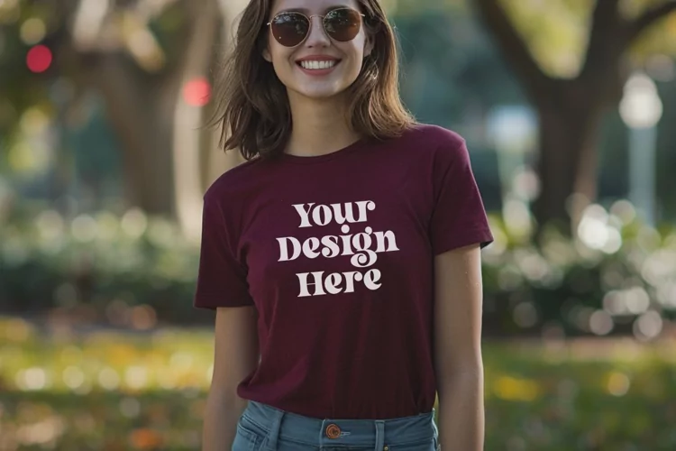 Gildan 5000 Crewneck Maroon Color T-shirt Mockup