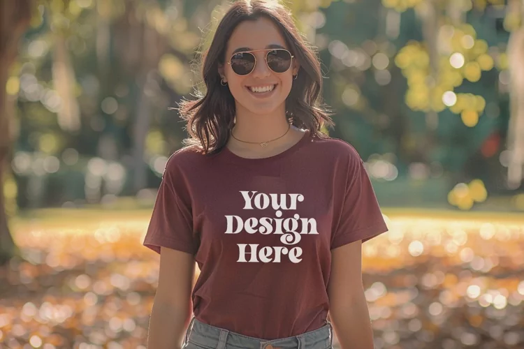 Gildan 5000 Crewneck Maroon Color T-shirt Mockup