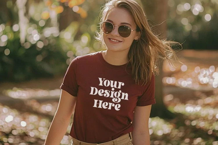 Gildan 5000 Crewneck Maroon Color T-shirt Mockup