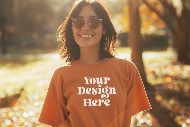 Gildan 5000 Crewneck Orange Color T-shirt Mockup