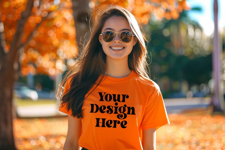 Gildan 5000 Crewneck Orange Color T-shirt Mockup example image 1