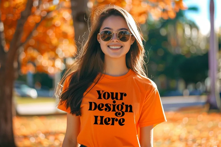 Gildan 5000 Crewneck Orange Color T-shirt Mockup