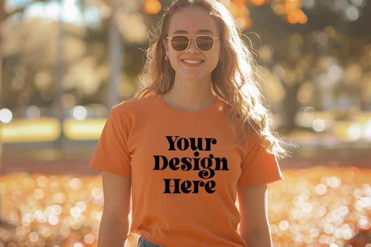Gildan 5000 Crewneck Orange Color T-shirt Mockup example image 1