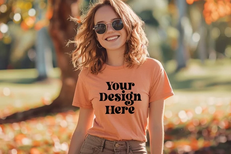 Gildan 5000 Crewneck Orange Color T-shirt Mockup