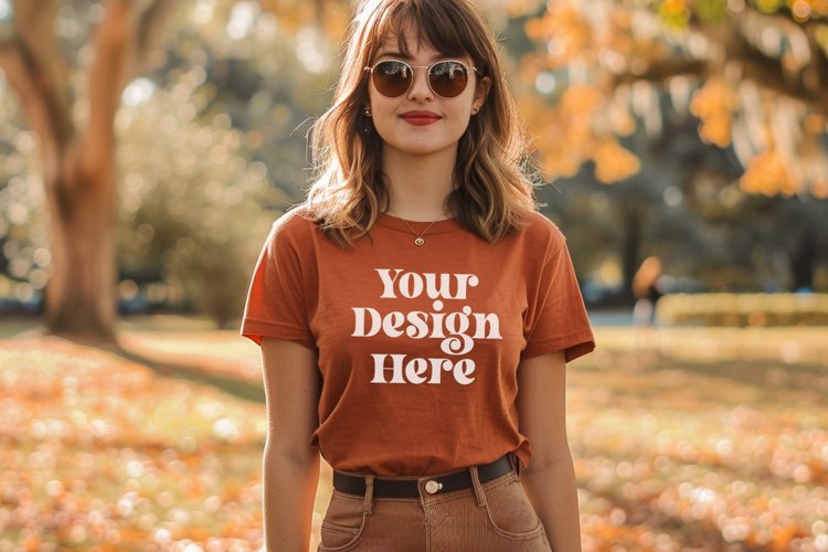 Gildan 5000 Crewneck Orange Color T-shirt Mockup example image 1