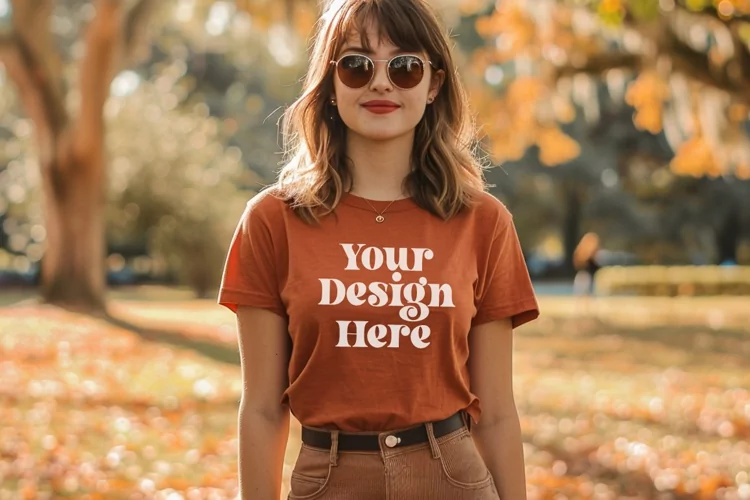 Gildan 5000 Crewneck Orange Color T-shirt Mockup