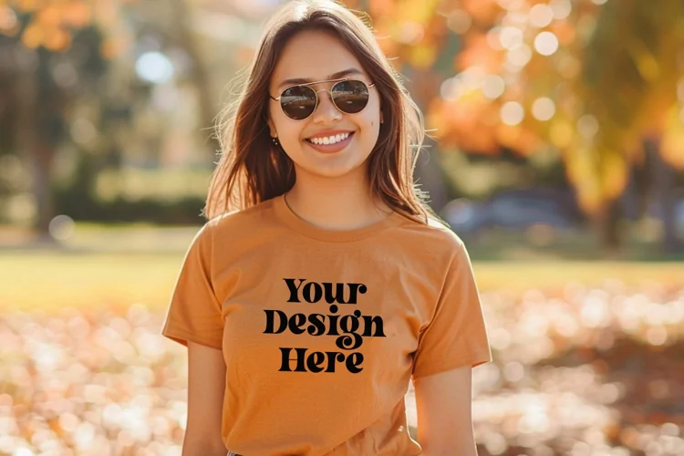 Gildan 5000 Crewneck Orange Color T-shirt Mockup