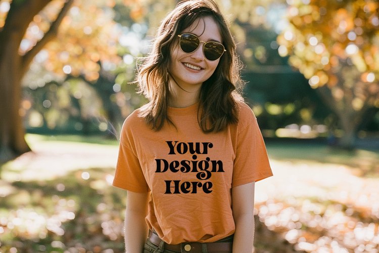 Gildan 5000 Crewneck Orange Color T-shirt Mockup