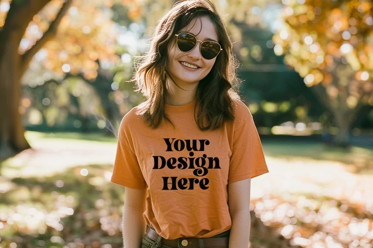 Gildan 5000 Crewneck Orange Color T-shirt Mockup