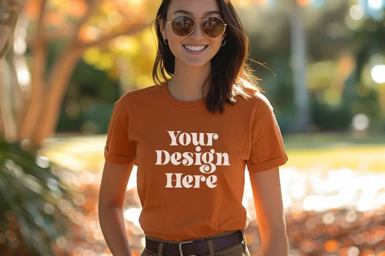 Gildan 5000 Crewneck Orange Color T-shirt Mockup