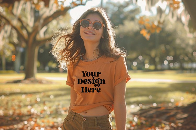 Gildan 5000 Crewneck Orange Color T-shirt Mockup example image 1