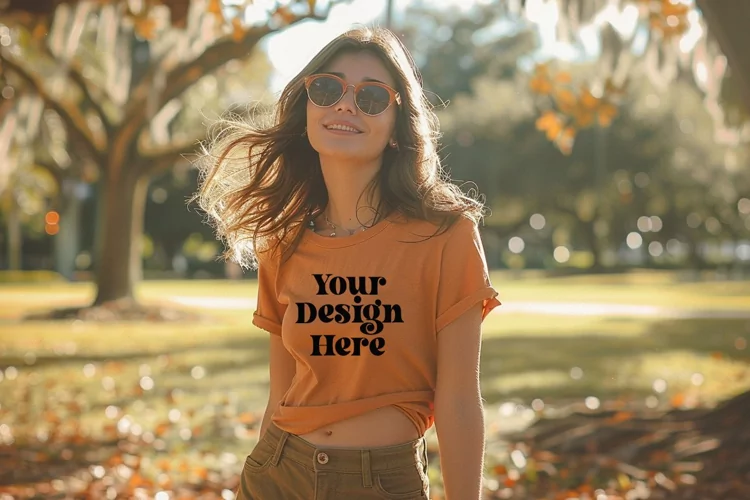 Gildan 5000 Crewneck Orange Color T-shirt Mockup