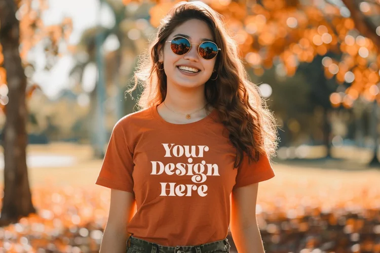 Gildan 5000 Crewneck Orange Color T-shirt Mockup