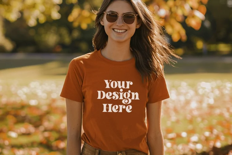 Gildan 5000 Crewneck Orange Color T-shirt Mockup