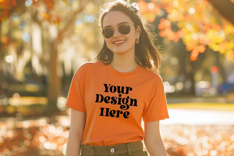 Gildan 5000 Crewneck Orange Color T-shirt Mockup