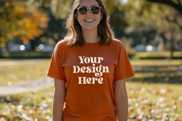 Gildan 5000 Crewneck Orange Color T-shirt Mockup