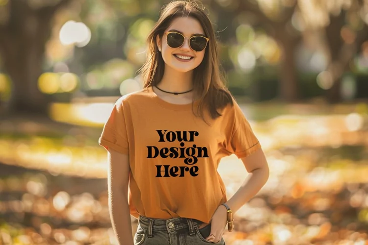 Gildan 5000 Crewneck Orange Color T-shirt Mockup