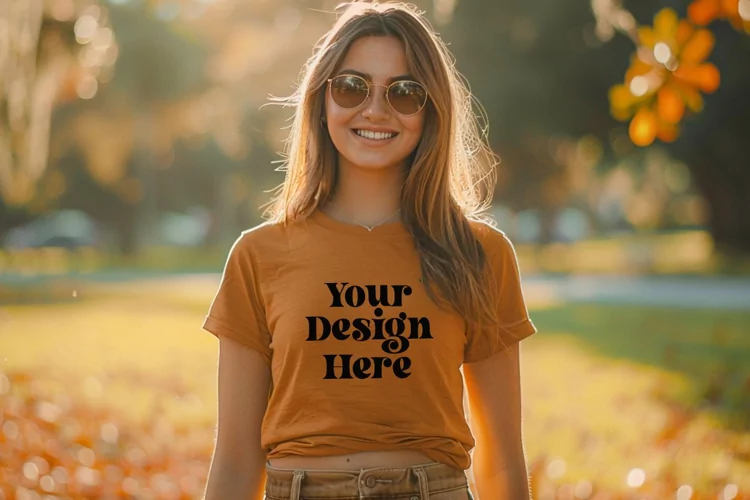 Gildan 5000 Crewneck Orange Color T-shirt Mockup