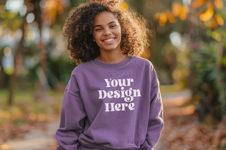 Gildan 5000 Crewneck Women Purple Color T-shirt Mockup