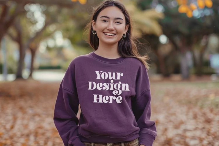 Gildan 5000 Crewneck Women Purple Color T-shirt Mockup