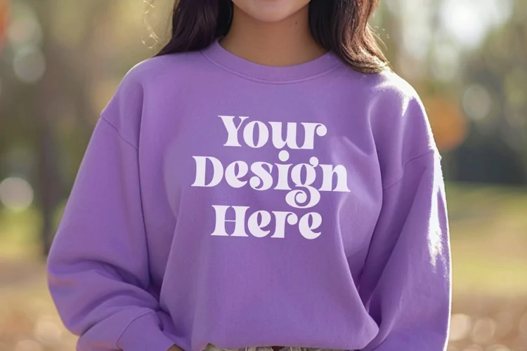 Gildan 5000 Crewneck Women Purple Color T-shirt Mockup