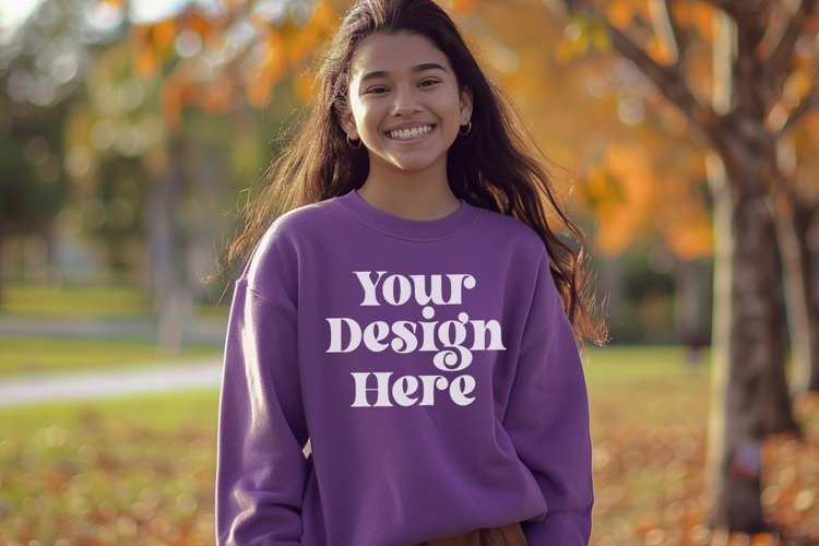 Gildan 5000 Crewneck Women Purple Color T-shirt Mockup