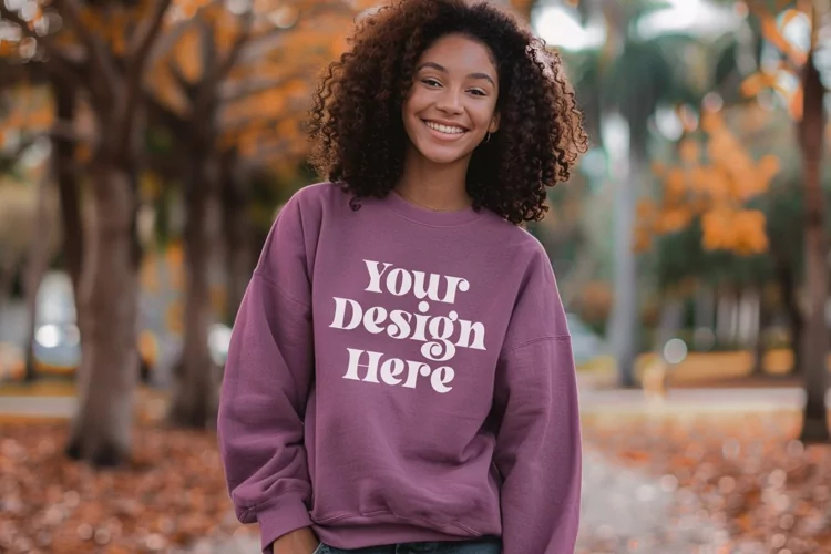 Gildan 5000 Crewneck Women Purple Color T-shirt Mockup