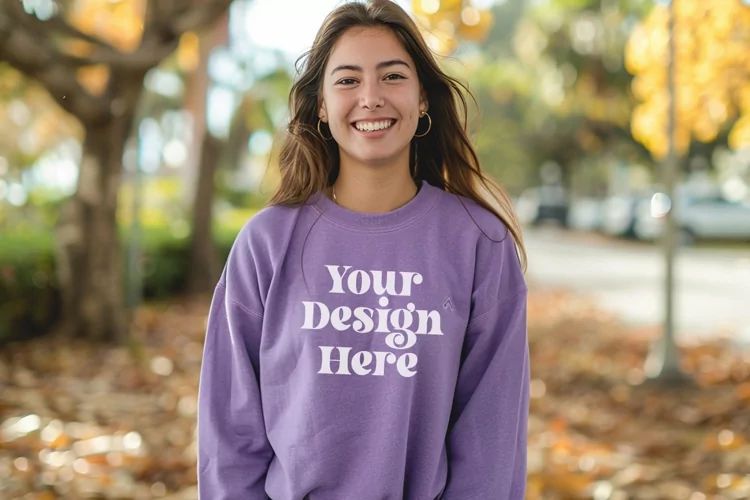 Gildan 5000 Crewneck Women Purple Color T-shirt Mockup