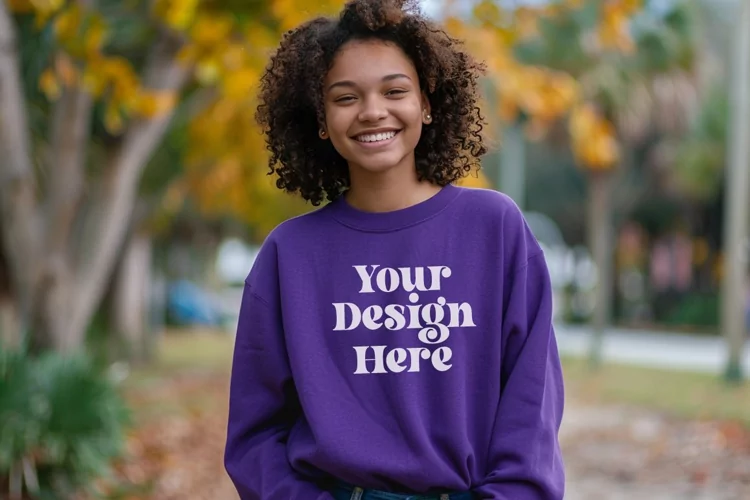Gildan 5000 Crewneck Women Purple Color T-shirt Mockup