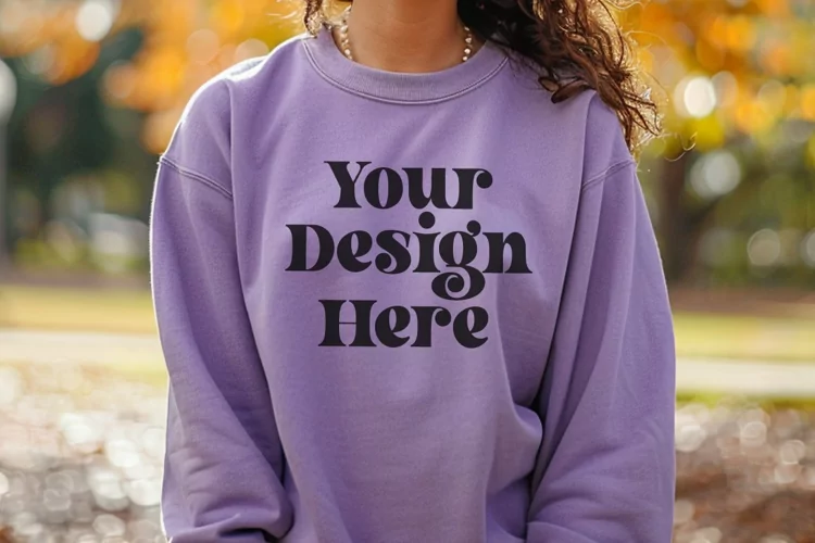 Gildan 5000 Crewneck Women Purple Color T-shirt Mockup