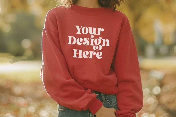 Gildan 5000 Crewneck Women Red Color T-shirt Mockup