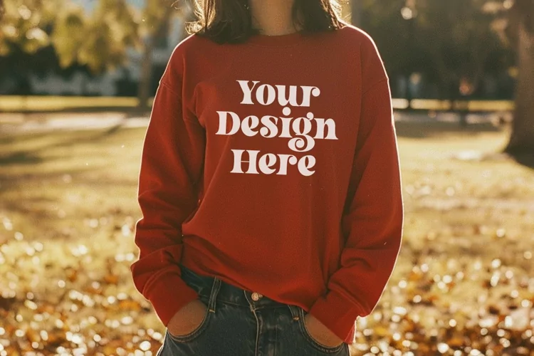 Gildan 5000 Crewneck Women Red Color T-shirt Mockup
