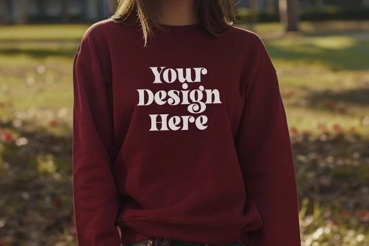 Gildan 5000 Crewneck Women Red Color T-shirt Mockup