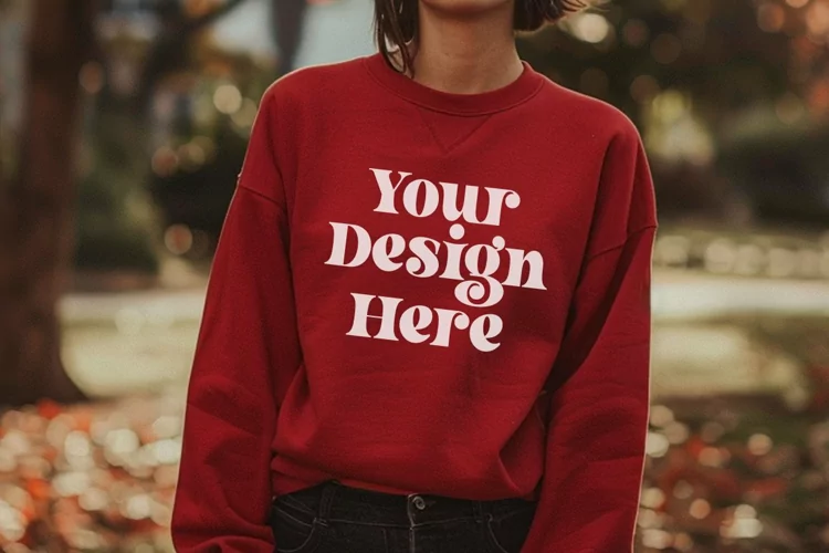 Gildan 5000 Crewneck Women Red Color T-shirt Mockup