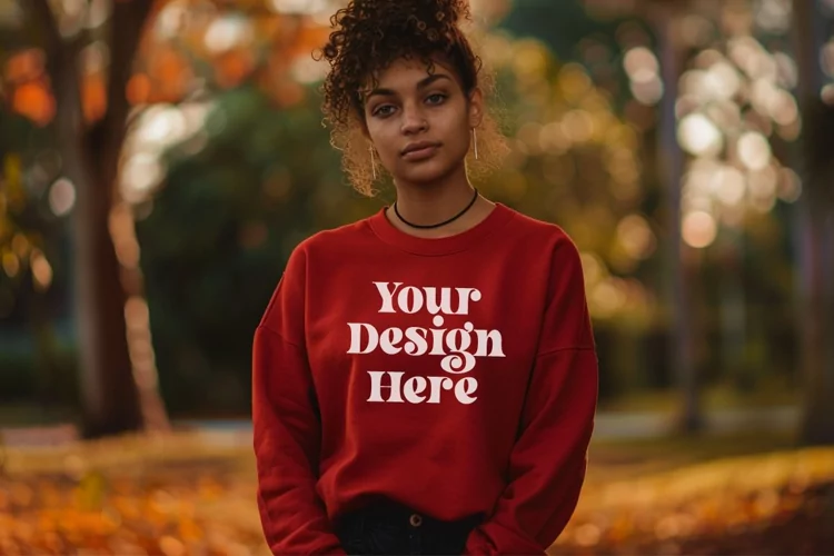 Gildan 5000 Crewneck Women Red Color T-shirt Mockup